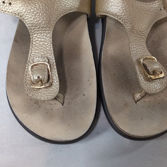 SAS Sanibel Flip Flop Thong Sandals Gold Women's 8.5 Nubuck Leather T-Strap Open - Picture 8 of 13
